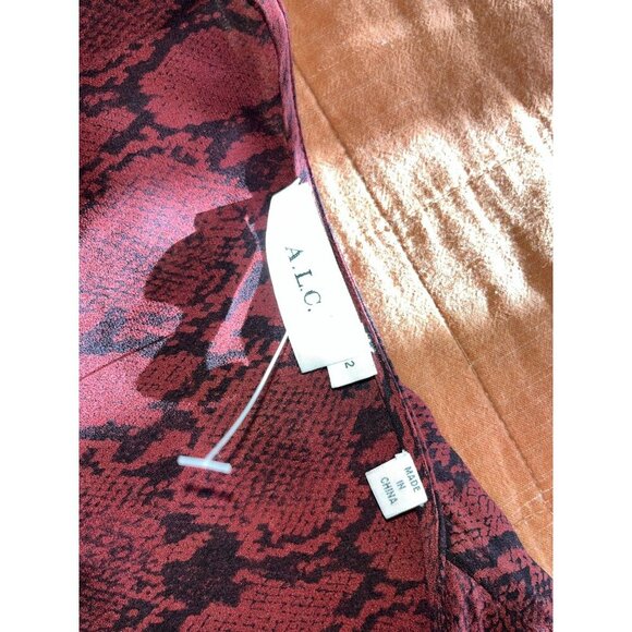 A.L.C. Tianna Silk Midi Wine Red Dress Snakeskin  Size 2 - Picture 9 of 11